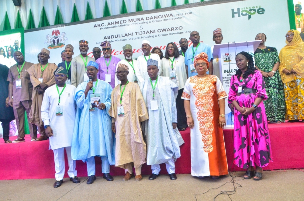 Permanent Secretary Federal Ministry of Housing and Urban Development, Dr. Marcus O. Ogunbiyi;  Minister of Housing and Urban Development. Arch. Ahmed Musa Dangiwa; Minister of State for Housing and Urban Development, Engr. Abdullahi Tijjani Gwarzo, MD/CEO Federal Housing Authority (FHA) Sen. Gbenga B. Ashafa;  Chairman Building Materials Manufacturing Hubs Task Team, Arc, Nuhu Wya