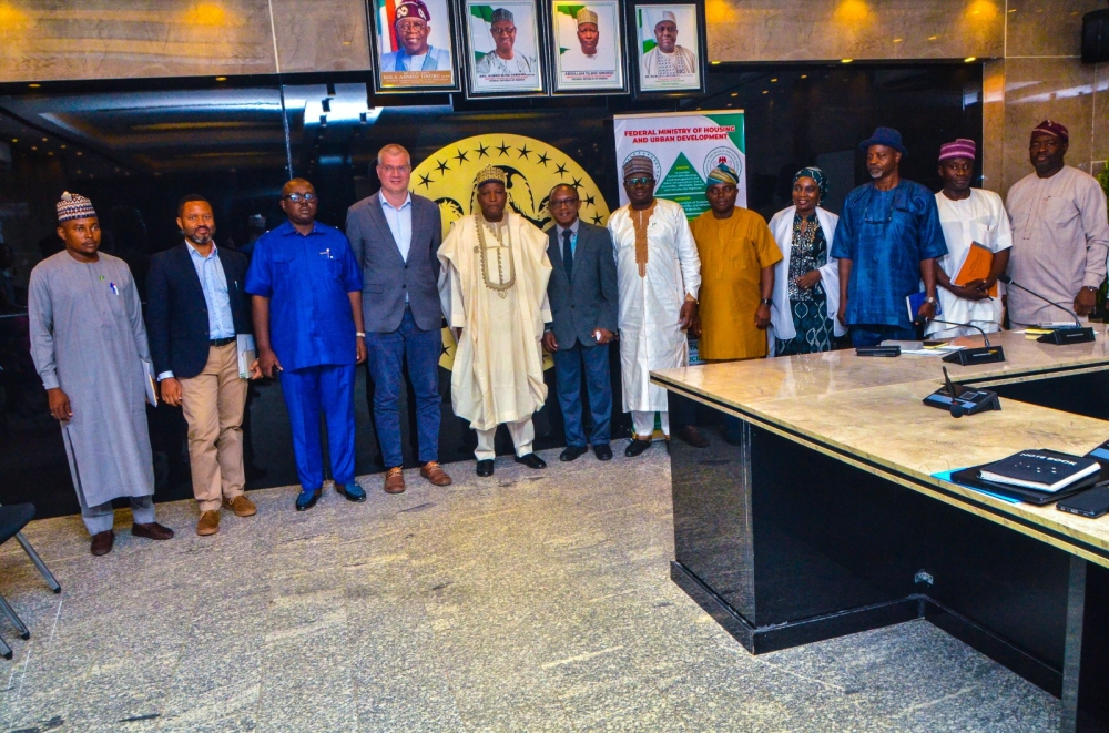 The Minister of State Abdullahi Tijjani Gwarzo, the Permanent Secretary Dr. Marcus Ogunbiyi, UN-Habitat deligation led by Mathias Spaliviero, alongside some directors of the Ministry, at the meeting with the delegation from the UN-Habitat.