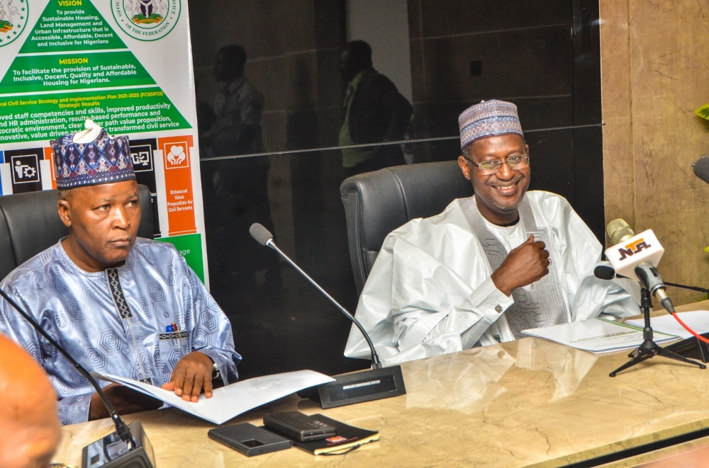 Launching of the Renewed Hope Web Portal httpsrenewedhopehomes.fmhud.gov.ng by the Hon. Minister of Housing and Urban Development. Arch. Ahmed Musa Dangiwa, Hon Minister of State, Engr. (Dr.) Abdullahi Tijjani Muhammad Gwarzo,  Dr.Marcus O. Ogunbiyi, Permanent Secretary, management staff and the Web Consultant on Tuesday 21st May 2024