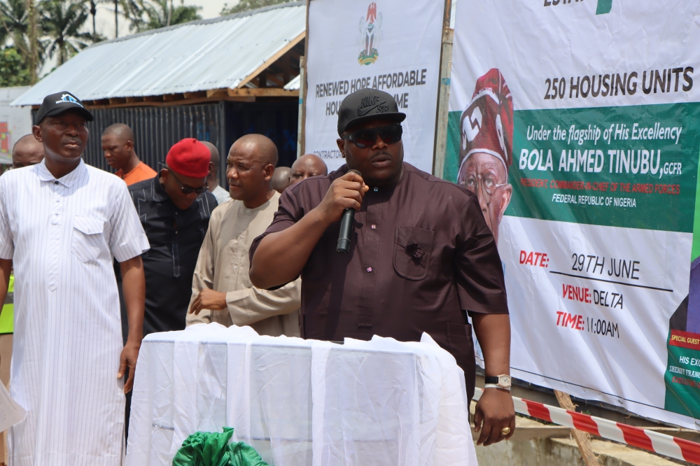 His Excellency, Rt. Hon. (Elder) Sheriff Francis Orohwedor Oborevwori, Governor, Delta State, Represented by the Deputy Governor, H.E, Sir. Monday Onyeme, FCA, Honourable Minister of Housing and Urban Development, Arc. Ahmed Musa Dangiwa FNIA and other management staff at the Official Ground Breaking ceremony of the 250 Housing Units Renewed Hope Estate, Ekpan, Uvwie LGA, Delta State on the 29th June, 2024