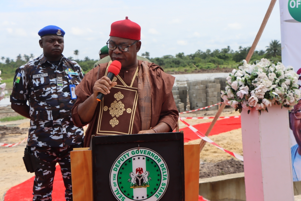His Excellency, Rt. Hon. (Elder) Sheriff Francis Orohwedor Oborevwori, Governor, Delta State, Represented by the Deputy Governor, H.E, Sir. Monday Onyeme, FCA, Honourable Minister of Housing and Urban Development, Arc. Ahmed Musa Dangiwa FNIA and other management staff at the Official Ground Breaking ceremony of the 250 Housing Units Renewed Hope Estate, Ekpan, Uvwie LGA, Delta State on the 29th June, 2024