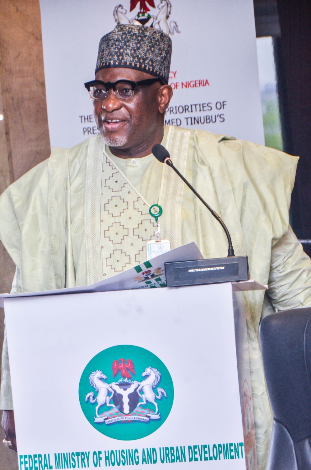 Hon Minister, Arc Ahmed Dangiwa,  Hon Minister of State, Yusuf Ata, Permanent Secretary Dr Shuaib Belgore and the SERVICOM Presidency, National Coordinator, Mrs Nnenna Akameje during the launch of the Federal Ministry of Housing and Urban Development Service Charter, Wednesday,  April 9th, 2025