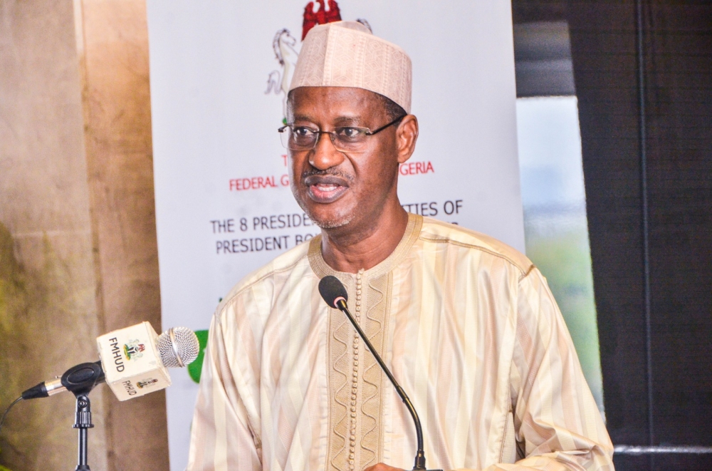 Hon Minister, Arc Ahmed Dangiwa,  Hon Minister of State, Yusuf Ata, Permanent Secretary Dr Shuaib Belgore and the SERVICOM Presidency, National Coordinator, Mrs Nnenna Akameje during the launch of the Federal Ministry of Housing and Urban Development Service Charter, Wednesday,  April 9th, 2025