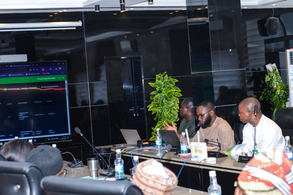Photo News: The Hon Minister, Housing and Urban Development, Arc Ahmed Musa Dangiwa FNIA, FCIB, Permanent Secretary, Dr Shuaib Muhammad Lamido Belgore,  NIPOM, OON and other top management staff at the commissioning of the Ministry’s  Contract Performance and Compliance Project Monitoring System and the Transactional Housing Fraud Reporting web-portal (https://reports.fmhud.gov.ng) platforms at the Ministry’s Headquarter, 28th August, 2025.