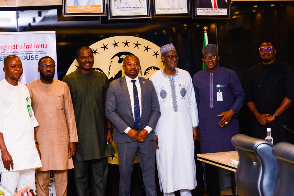 Photo News: The Hon Minister, Housing and Urban Development, Arc Ahmed Musa Dangiwa FNIA, FCIB, Permanent Secretary, Dr Shuaib Muhammad Lamido Belgore,  NIPOM, OON and other top management staff at the commissioning of the Ministry’s  Contract Performance and Compliance Project Monitoring System and the Transactional Housing Fraud Reporting web-portal (https://reports.fmhud.gov.ng) platforms at the Ministry’s Headquarter, 28th August, 2025.