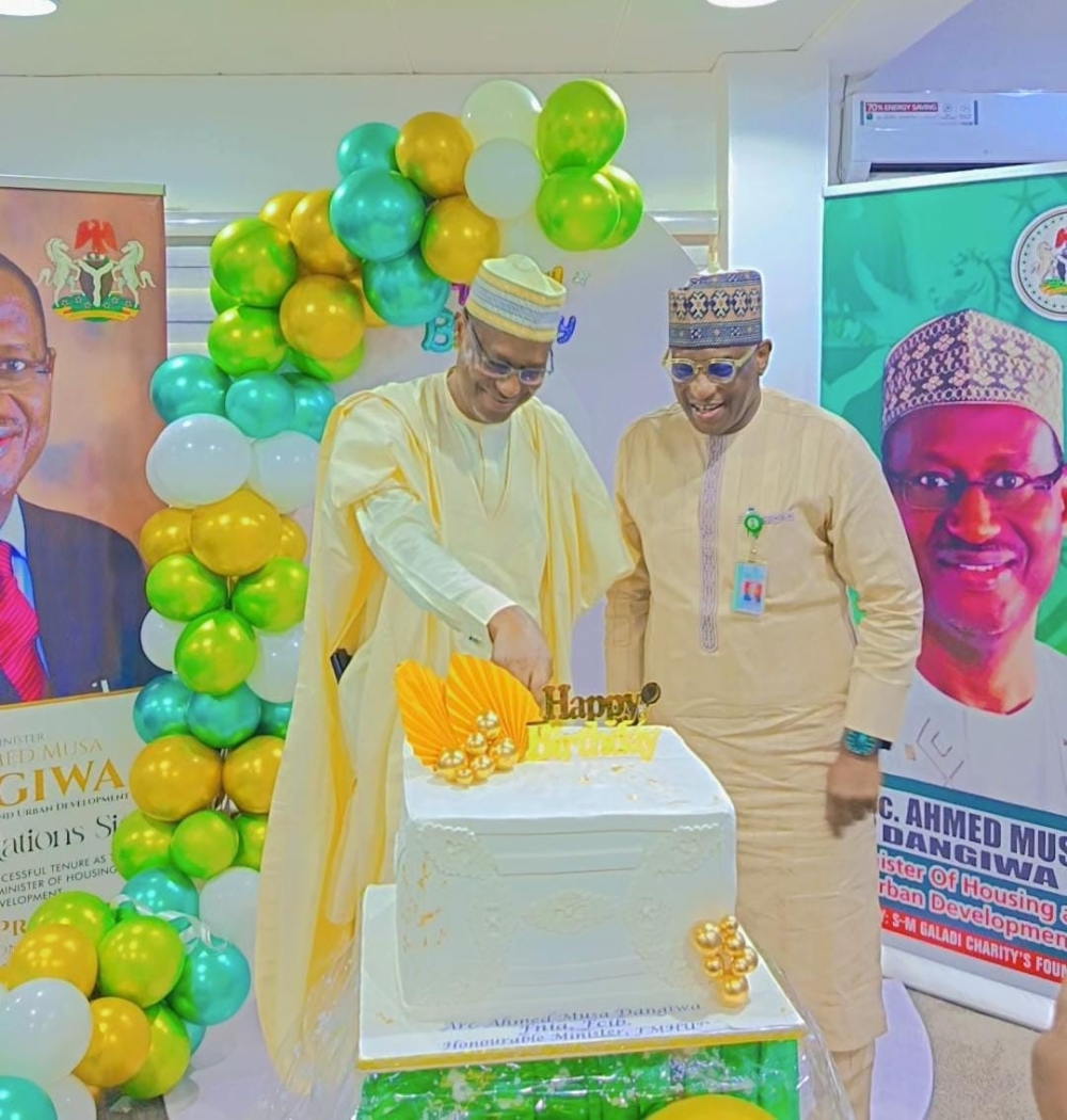 Occassion of the 63rd Birthday Celebration of Hon Minister,  FMHUD,  Arc Ahmed Musa Dangiwa,  FNIA,  FCIB with the management staff of the Ministry led by the Permanent Secretary,  Dr Shuaib Belgore,  Tuesday,  January 10th, 2026 in his Office @ Mabushi, Abuja, FCT